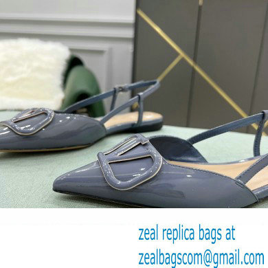 Valentino VLogo Signature Patent Leather Slingback Ballet Flats Dusty Blue