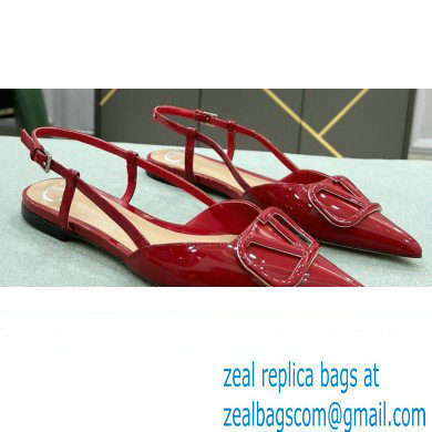 Valentino VLogo Signature Patent Leather Slingback Ballet Flats Red