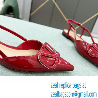 Valentino VLogo Signature Patent Leather Slingback Ballet Flats Red