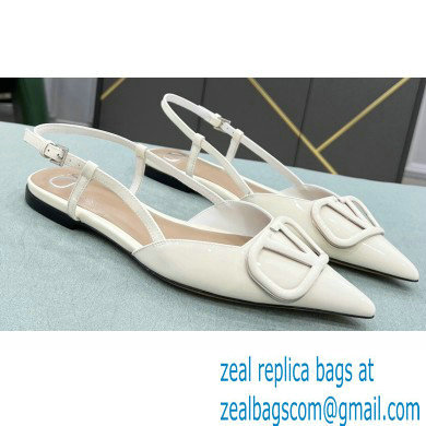 Valentino VLogo Signature Patent Leather Slingback Ballet Flats White - Click Image to Close