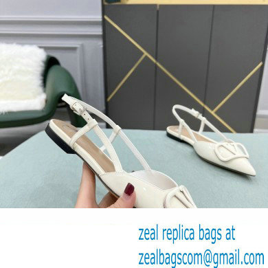 Valentino VLogo Signature Patent Leather Slingback Ballet Flats White - Click Image to Close