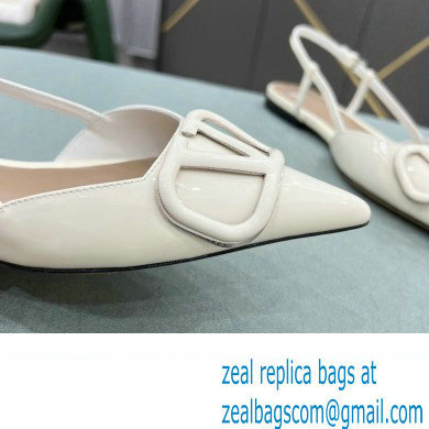 Valentino VLogo Signature Patent Leather Slingback Ballet Flats White - Click Image to Close