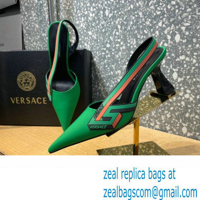 Versace Heel 7cm La Greca Signature Slingback Pumps Green 2022 - Click Image to Close