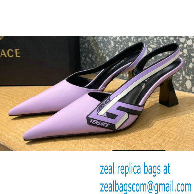 Versace Heel 7cm La Greca Signature Slingback Pumps Lavender 2022 - Click Image to Close