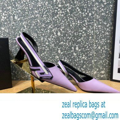 Versace Heel 7cm La Greca Signature Slingback Pumps Lavender 2022 - Click Image to Close
