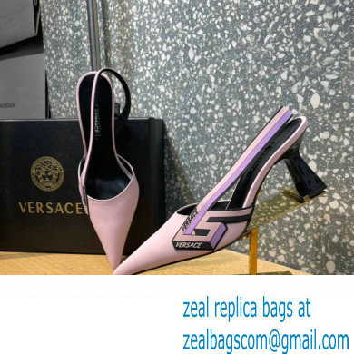 Versace Heel 7cm La Greca Signature Slingback Pumps Pink 2022 - Click Image to Close