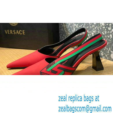 Versace Heel 7cm La Greca Signature Slingback Pumps Red 2022 - Click Image to Close