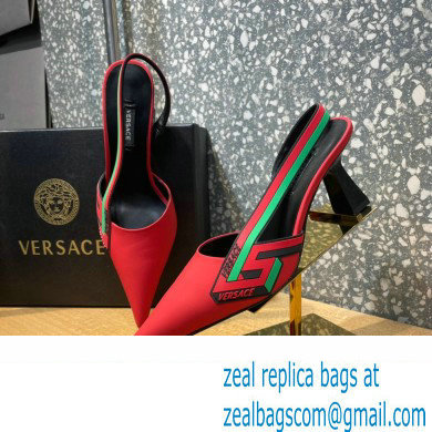 Versace Heel 7cm La Greca Signature Slingback Pumps Red 2022 - Click Image to Close