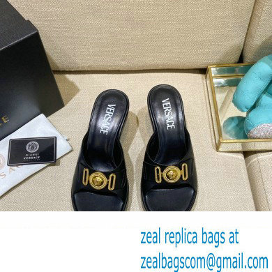 Versace Icon Crysatl Medusa Medallion Heel Mules Leather Black 2022 - Click Image to Close