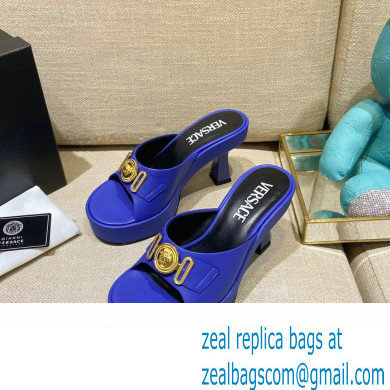 Versace Icon Crysatl Medusa Medallion Heel Mules Leather Blue 2022