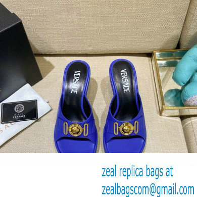 Versace Icon Crysatl Medusa Medallion Heel Mules Leather Blue 2022 - Click Image to Close