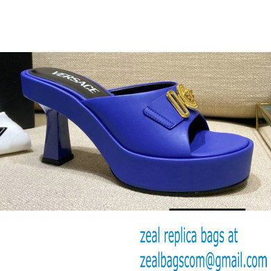 Versace Icon Crysatl Medusa Medallion Heel Mules Leather Blue 2022 - Click Image to Close