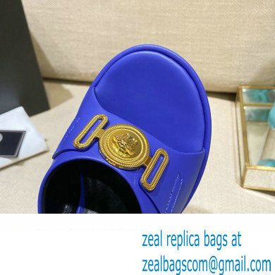 Versace Icon Crysatl Medusa Medallion Heel Mules Leather Blue 2022