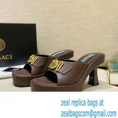 Versace Icon Crysatl Medusa Medallion Heel Mules Leather Coffee 2022