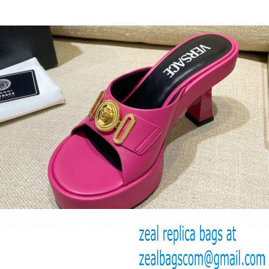 Versace Icon Crysatl Medusa Medallion Heel Mules Leather Fuchsia 2022 - Click Image to Close