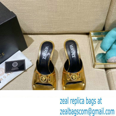 Versace Icon Crysatl Medusa Medallion Heel Mules Leather Gold 2022 - Click Image to Close