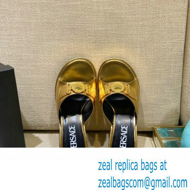 Versace Icon Crysatl Medusa Medallion Heel Mules Leather Gold 2022 - Click Image to Close