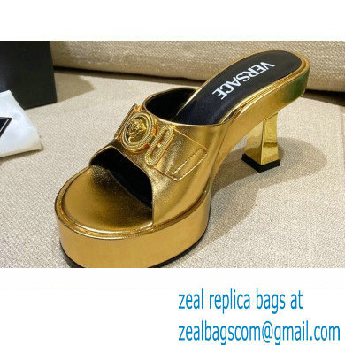 Versace Icon Crysatl Medusa Medallion Heel Mules Leather Gold 2022 - Click Image to Close