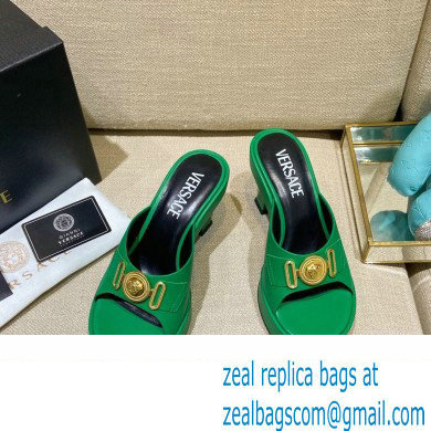 Versace Icon Crysatl Medusa Medallion Heel Mules Leather Green 2022