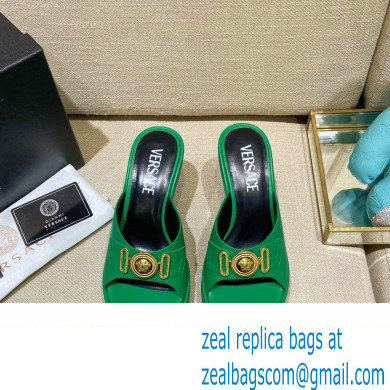 Versace Icon Crysatl Medusa Medallion Heel Mules Leather Green 2022 - Click Image to Close