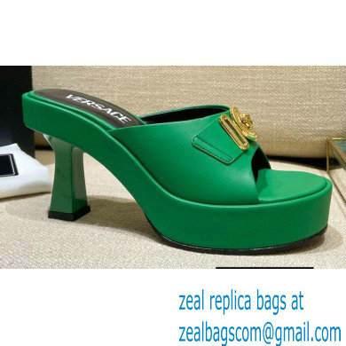 Versace Icon Crysatl Medusa Medallion Heel Mules Leather Green 2022 - Click Image to Close