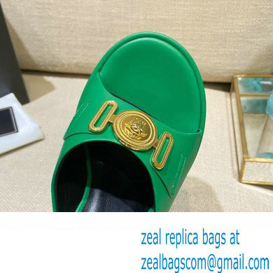 Versace Icon Crysatl Medusa Medallion Heel Mules Leather Green 2022 - Click Image to Close