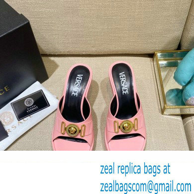 Versace Icon Crysatl Medusa Medallion Heel Mules Leather Pink 2022 - Click Image to Close