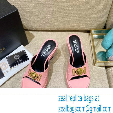 Versace Icon Crysatl Medusa Medallion Heel Mules Leather Pink 2022 - Click Image to Close