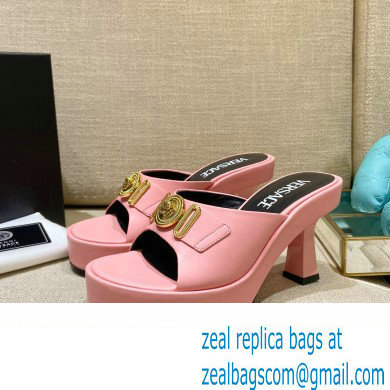 Versace Icon Crysatl Medusa Medallion Heel Mules Leather Pink 2022 - Click Image to Close