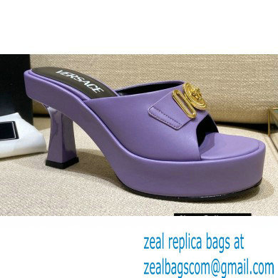 Versace Icon Crysatl Medusa Medallion Heel Mules Leather Purple 2022