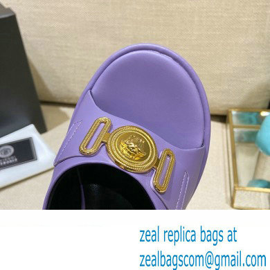 Versace Icon Crysatl Medusa Medallion Heel Mules Leather Purple 2022 - Click Image to Close