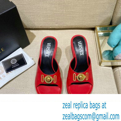 Versace Icon Crysatl Medusa Medallion Heel Mules Leather Red 2022