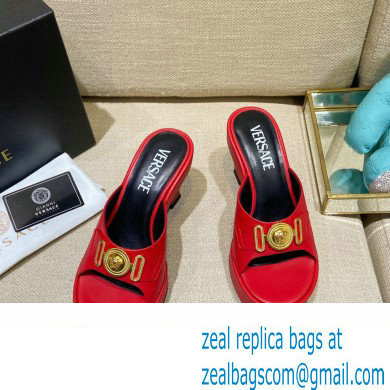 Versace Icon Crysatl Medusa Medallion Heel Mules Leather Red 2022 - Click Image to Close