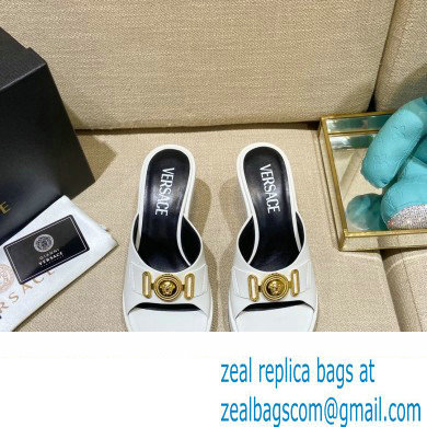 Versace Icon Crysatl Medusa Medallion Heel Mules Leather White 2022