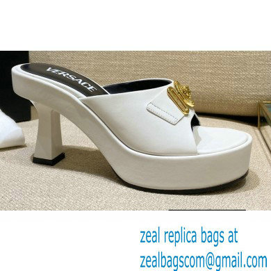 Versace Icon Crysatl Medusa Medallion Heel Mules Leather White 2022 - Click Image to Close