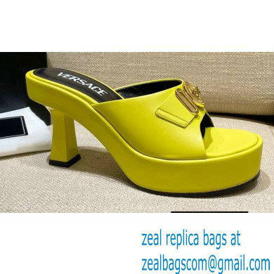 Versace Icon Crysatl Medusa Medallion Heel Mules Leather Yellow 2022 - Click Image to Close