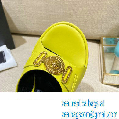 Versace Icon Crysatl Medusa Medallion Heel Mules Leather Yellow 2022 - Click Image to Close