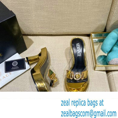 Versace Icon Crysatl Medusa Medallion Heel Mules PVC Gold 2022 - Click Image to Close