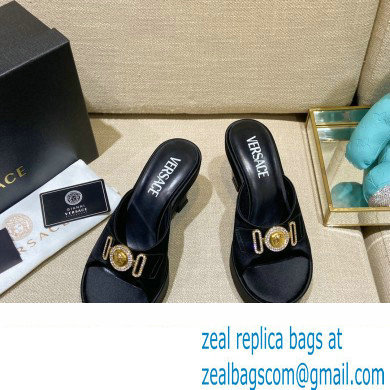 Versace Icon Crysatl Medusa Medallion Heel Mules Satin Black 2022