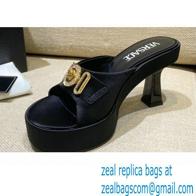 Versace Icon Crysatl Medusa Medallion Heel Mules Satin Black 2022 - Click Image to Close