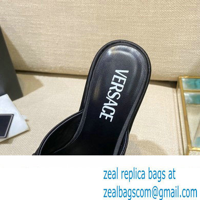 Versace Icon Crysatl Medusa Medallion Heel Mules Satin Black 2022 - Click Image to Close