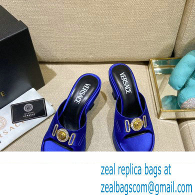 Versace Icon Crysatl Medusa Medallion Heel Mules Satin Blue 2022