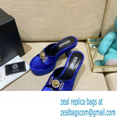 Versace Icon Crysatl Medusa Medallion Heel Mules Satin Blue 2022 - Click Image to Close