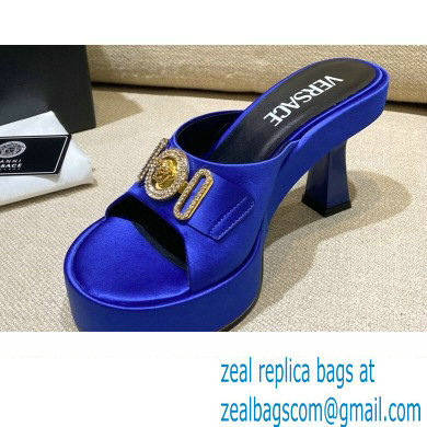 Versace Icon Crysatl Medusa Medallion Heel Mules Satin Blue 2022