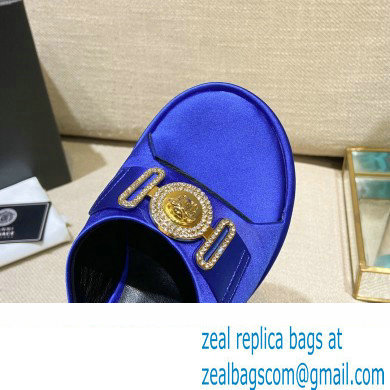 Versace Icon Crysatl Medusa Medallion Heel Mules Satin Blue 2022