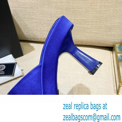 Versace Icon Crysatl Medusa Medallion Heel Mules Satin Blue 2022