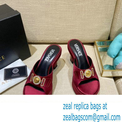 Versace Icon Crysatl Medusa Medallion Heel Mules Satin Burgundy 2022 - Click Image to Close