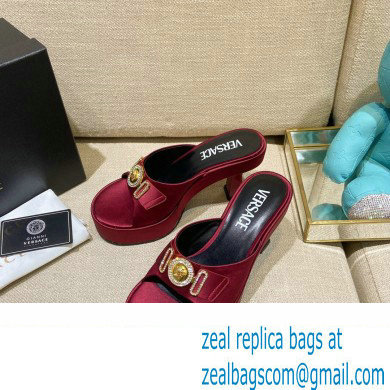 Versace Icon Crysatl Medusa Medallion Heel Mules Satin Burgundy 2022 - Click Image to Close