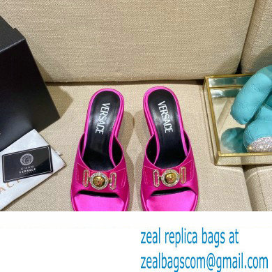 Versace Icon Crysatl Medusa Medallion Heel Mules Satin Fuchsia 2022