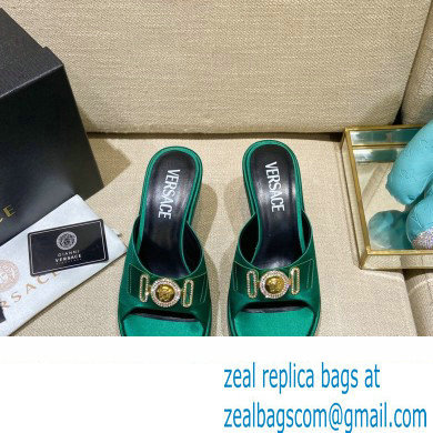 Versace Icon Crysatl Medusa Medallion Heel Mules Satin Green 2022 - Click Image to Close